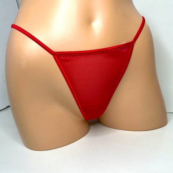 Vintage Y2K‎ Thong | Red Silky Satin Stretch G-String w/ Mesh Front Women’s Sz M - Picture 6 of 15